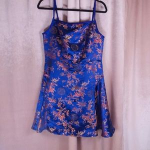 Shein Cheongsam Blue Chinese Print Skater Dress